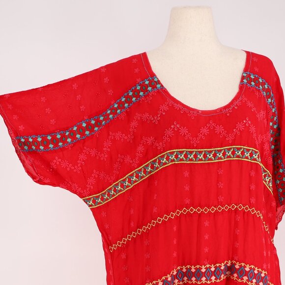 JOHNNY WAS Daisy Eyelet Embroidered Tunic Lightweight Vibrant Red Size XL - Picture 5 of 10